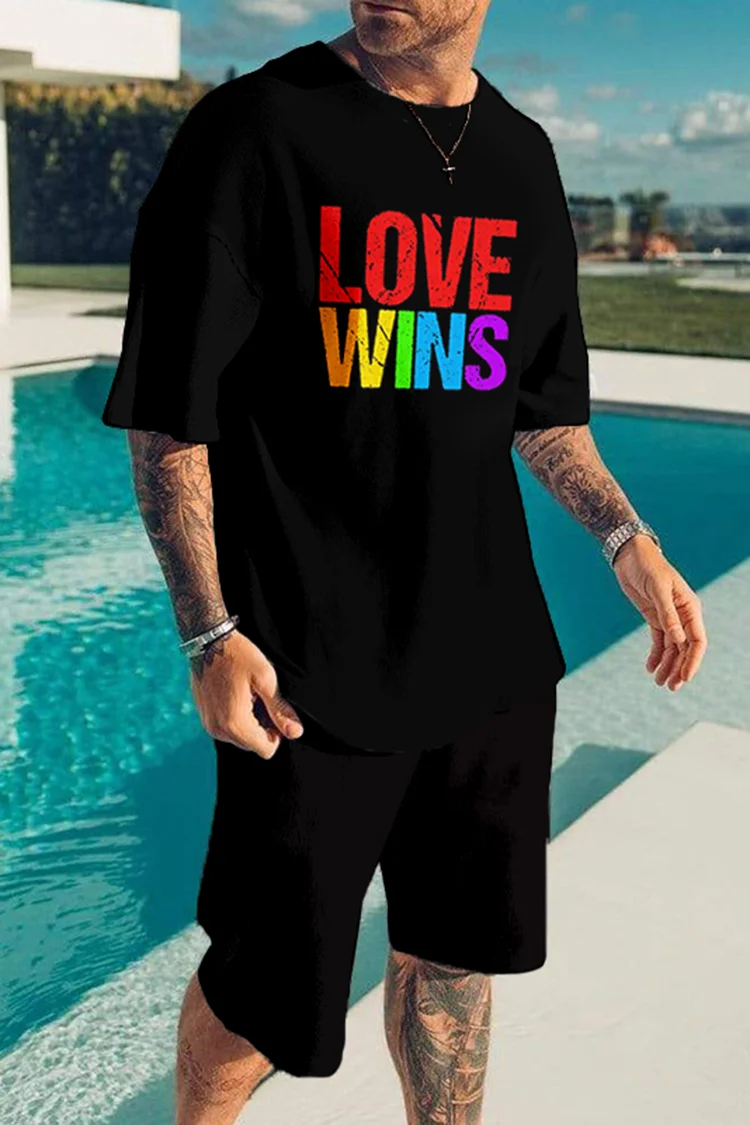 Rainbow Love Wins Print T-Shirt And Shorts Two-Piece Set
