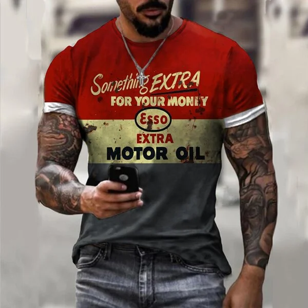 Retro engine oil print short-sleeved T-shirt