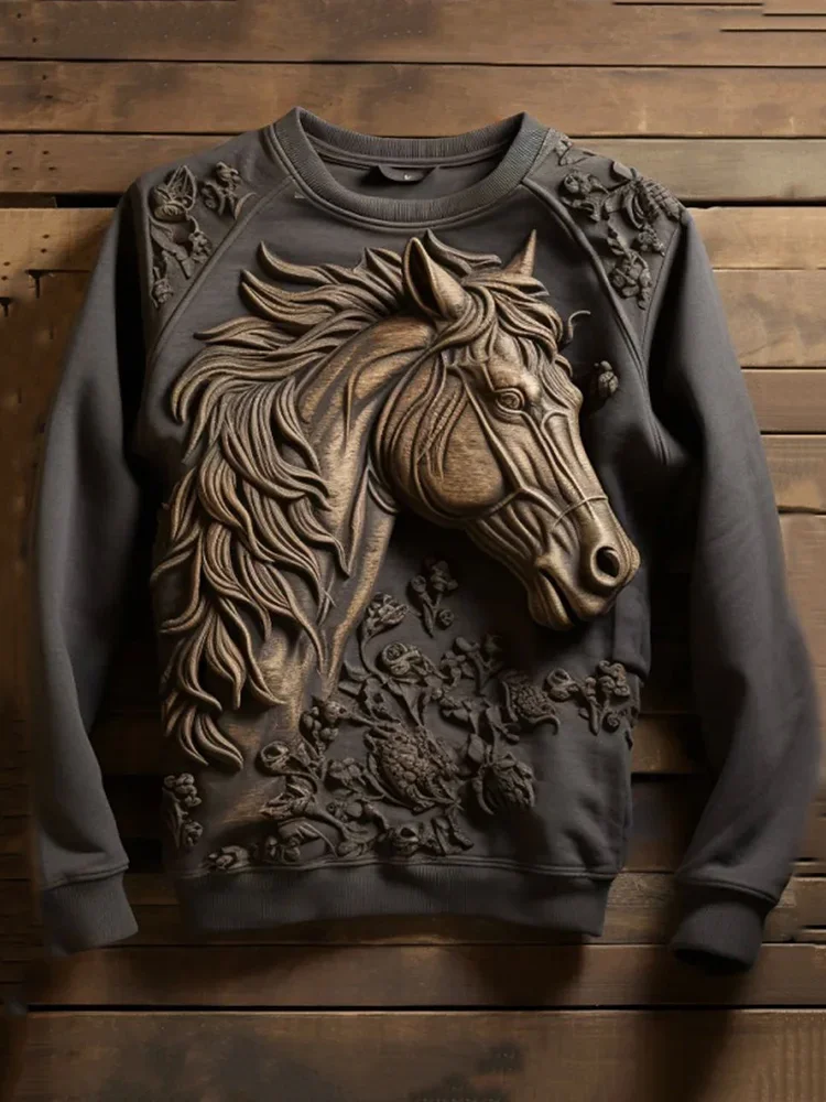 Men's Western Horse Art Print Raglan Sweatshirt