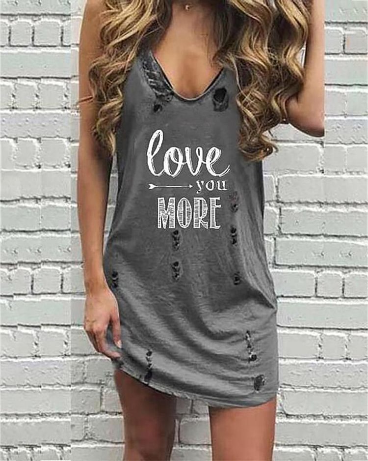 V-neck Letter Print Hollow Out Casual Dress P16256