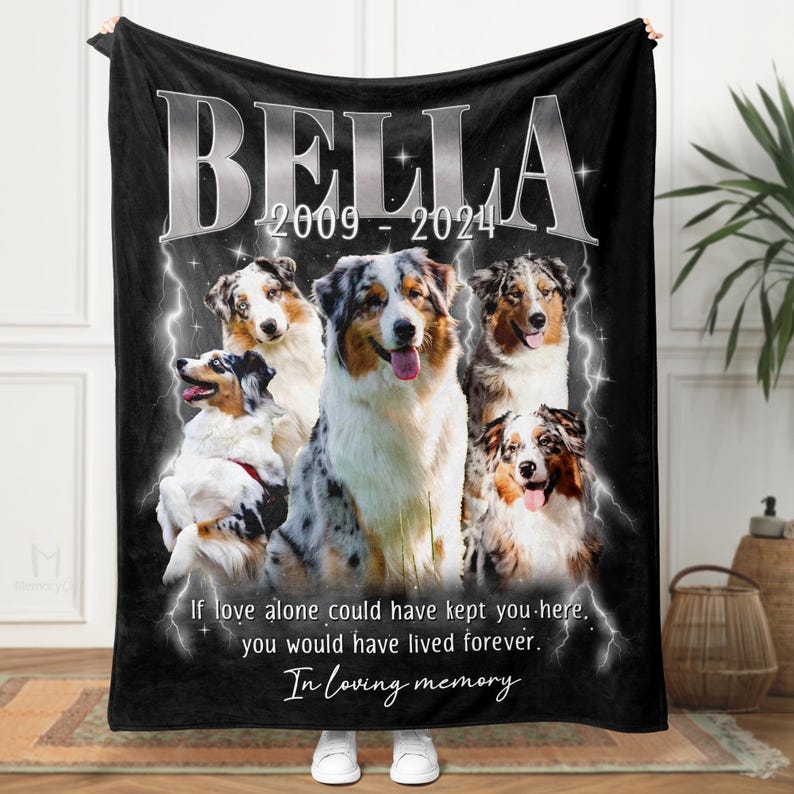 Personalized Dog Memorial Photo Blanket Gift, Custom Bootleg Pet Blanket