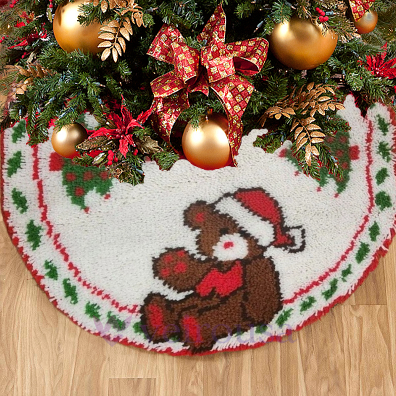 Christmas Bear Christmas Tree Skirts Latch Hook Kit for Beginner