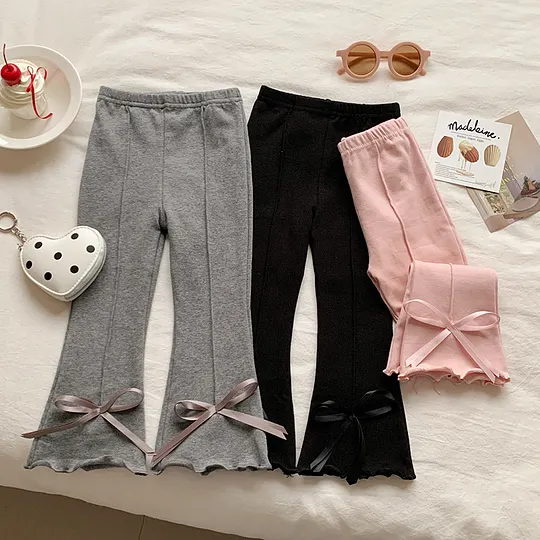 【18M-8Y】Girls' Versatile Stylish Bow Flared Pants