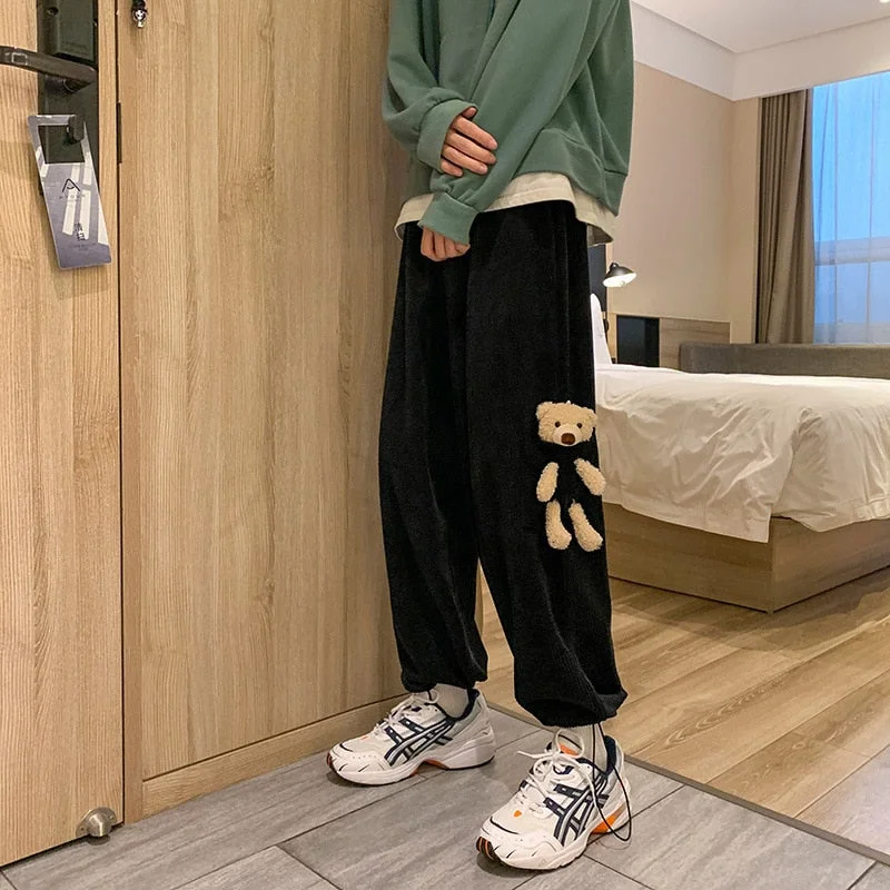 Gifts Trendy Loose Corduroy Bear Guard Pants Spring And Autumn Pants Male Ins Hong Kong Wind All-Match Casual Pants Street Wear Pants