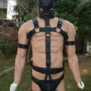 pornhint Pornhint Men Handmade Body Harness with cock ring mask ,muzzle head harness