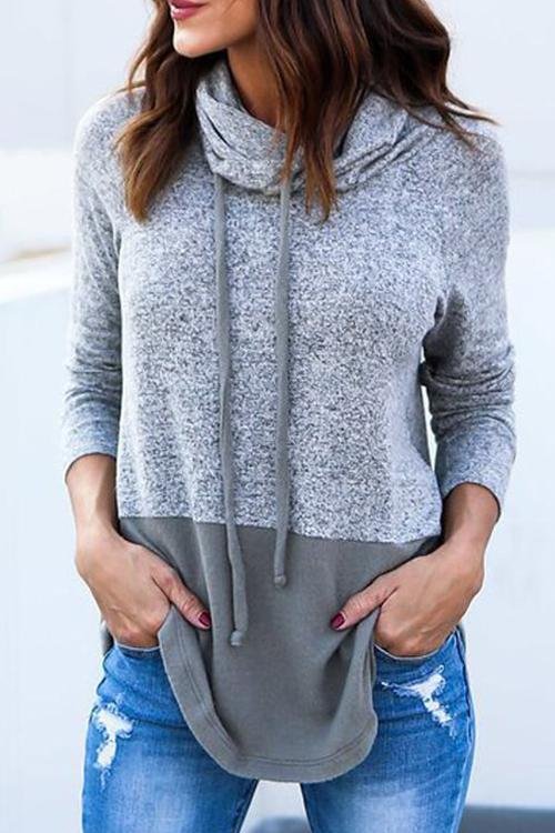 Hooded Collar Patchwork Pullovers - Shop Trendy Women's Clothing | LoverChic