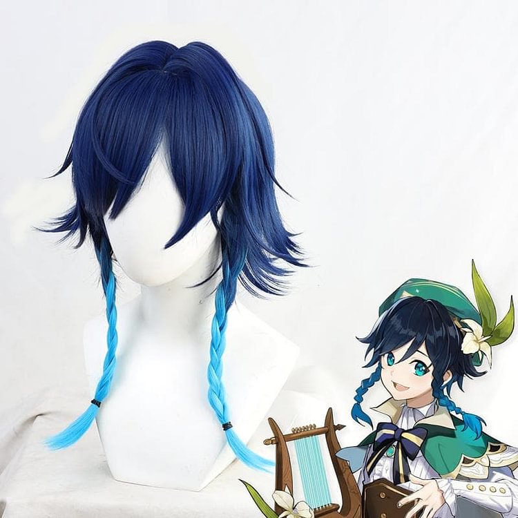GI Venti Blue Gradient Braid Cosplay Wig SP15257