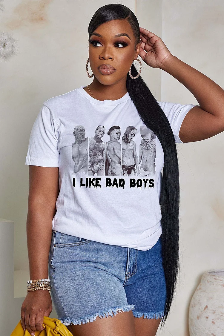 LORAGAL I Like Bad Boys Print Short Sleeve Halloween T-Shirt