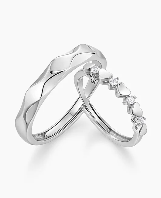 Open Adjustable Heart-Shaped Couple Rings 