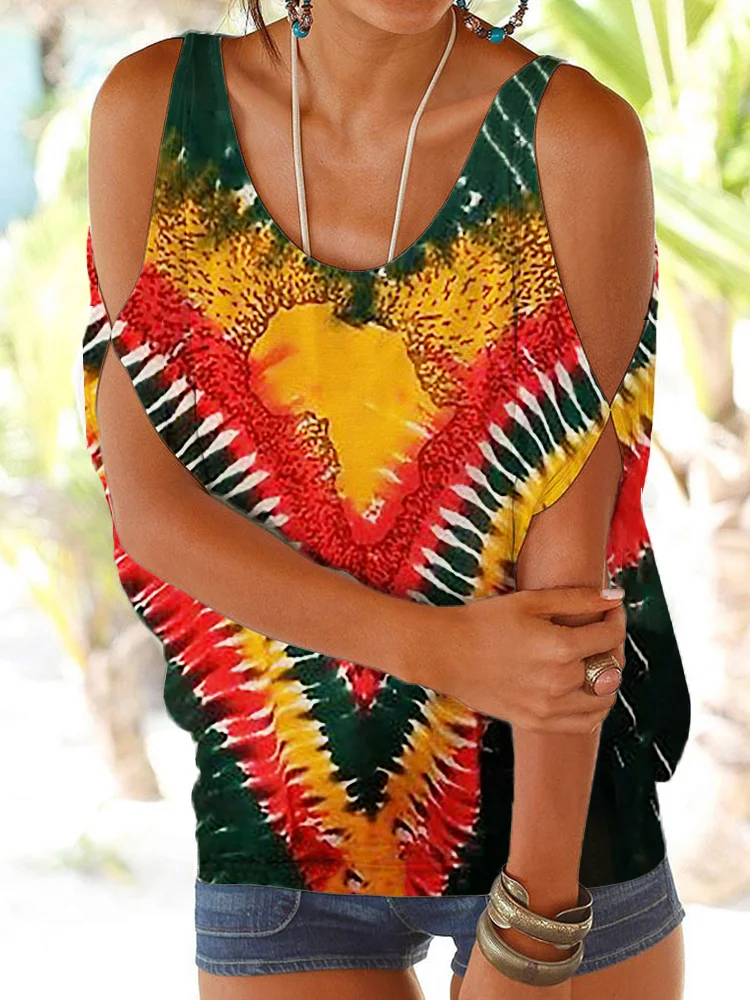 Black Pride Inspired Tie Dye Hollow Shoulder T Shirt