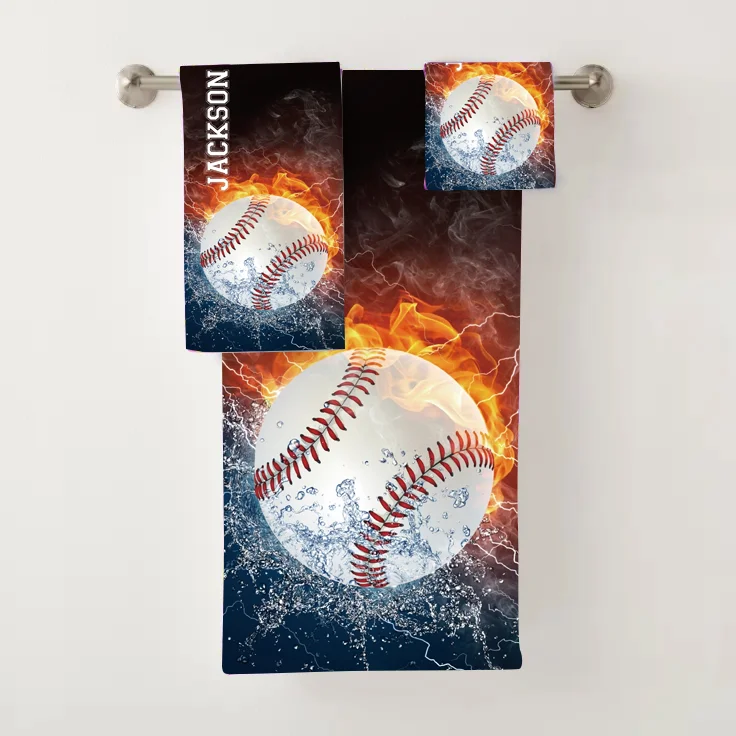 Kids Personalized Baseball Bath Towel Set | Towel135-MZ