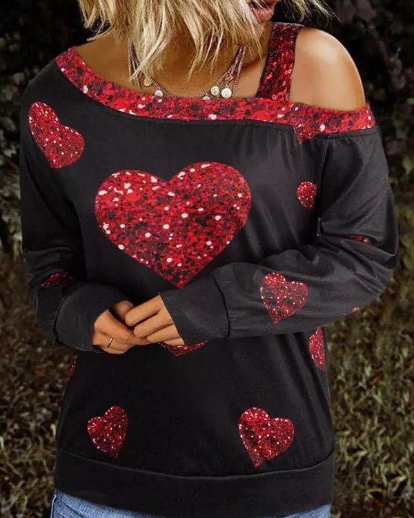 Off Shoulder Long Sleeve Heart Top - Chicaggo