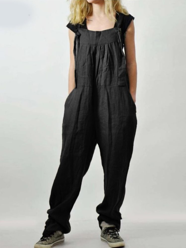 Loose Fit Pleasted Jumpsuit With Pockets