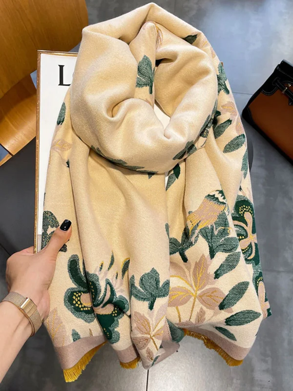 Vintage Flower Stamped Imitated Cashmere Scarf