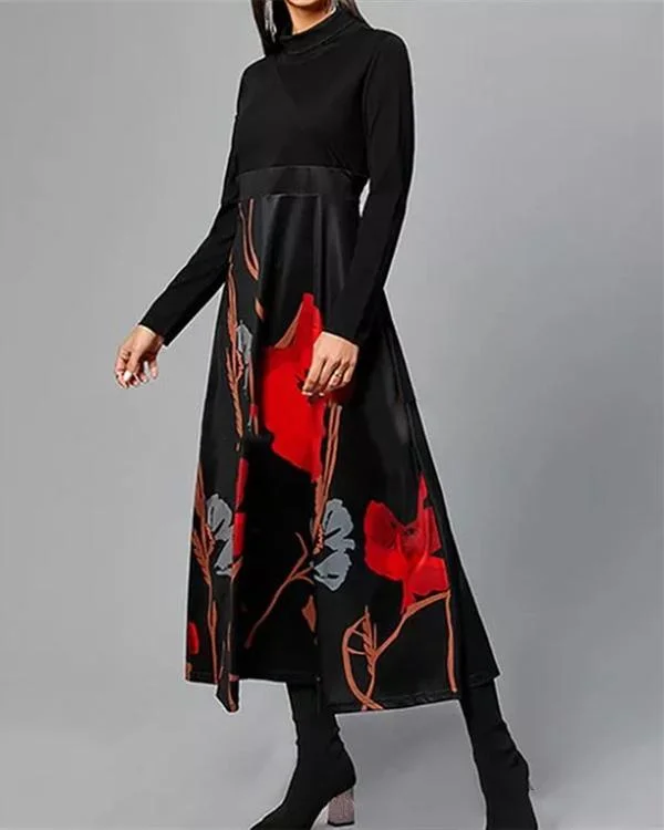 Vintage Floral Tunic Round Neckline A-line Dress