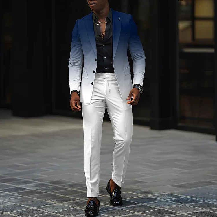 BrosWear Blue And White Gradient Blazer And Pants Co-Ord