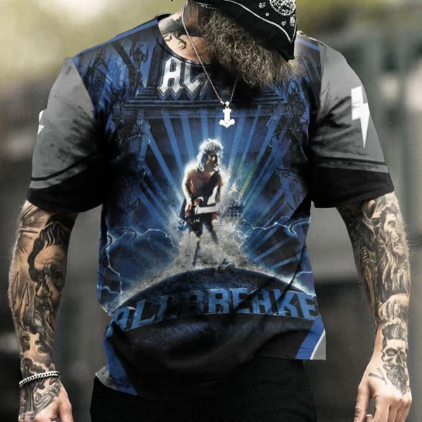 Mens Top Rock Band Print Collar T-Shirt