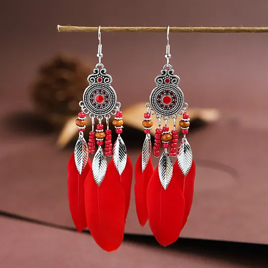 Feather Earrings Round Oil Dripping Craft Earrings Retro Ethnic Holiday Style Your Tixi Yiwu Daisy Jewelry
