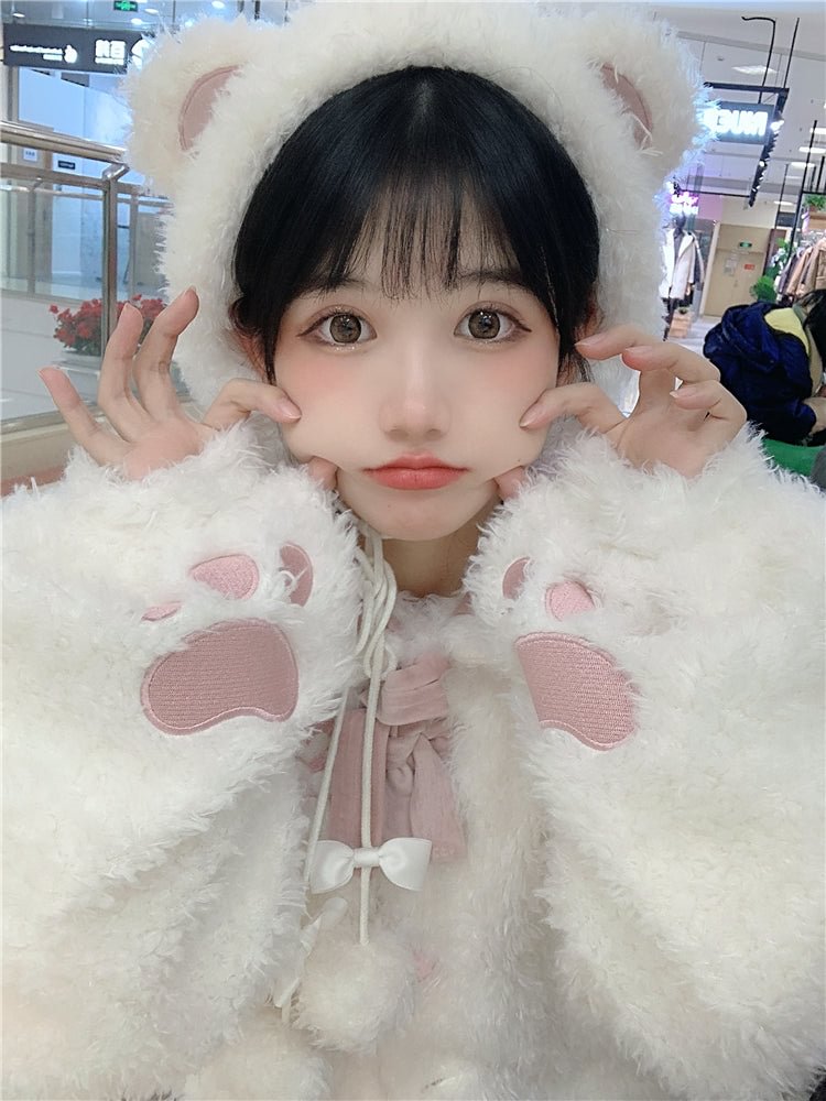 S/M Kawaii White Bear Furry Coat SS2281