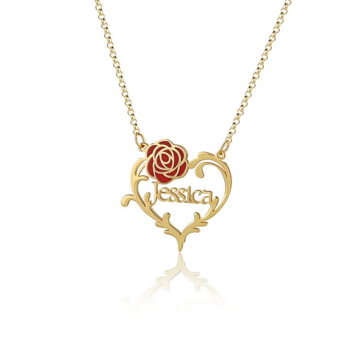 Rose Name Necklace Personalized Heart Necklace for Her
