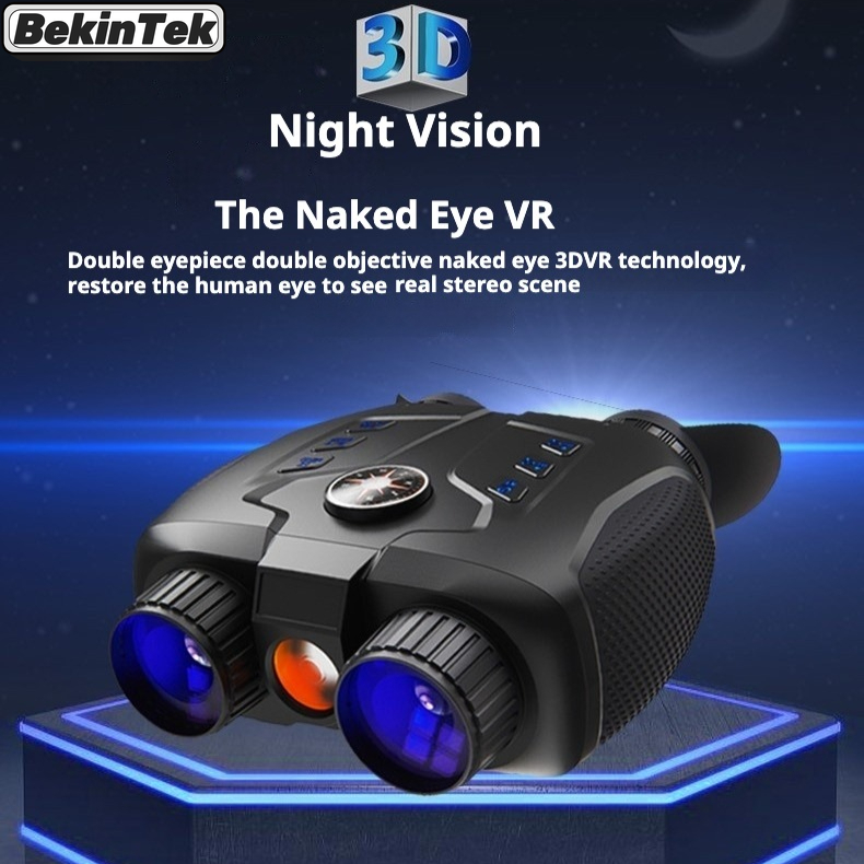 BekinTek 3D VR Helmet Mounted Night Vision Binoculars Head Mountable NVG Goggles Rechargeable 5000mAh Optics Telescope IR 700m Full Dark Observe 7x Infrared 6x Digital Zoom 8K Dual Lens Video Photo Compass Distance Sensor 600° Independent Diopter Adjust