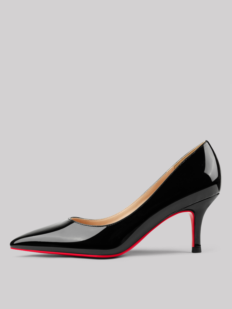 60mm Pointed Toe Red Bottom Kitten Heels Daily Patent Pumps for Women