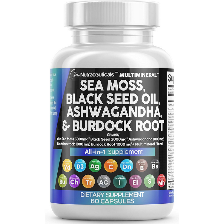 Sea Moss Black Seed Oil, Ashwagandha,& Burdock Root