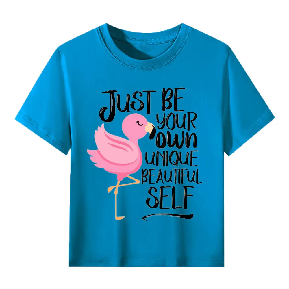 【2Y-13Y】Just Be Your Own Unique Beautiful Self Flamingo Graphic T-Shirt For Kids