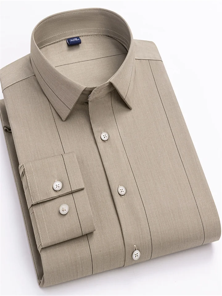 New Male Slim Business Formal Men's Shirts Printed Thin Casual Shirt Bamboo Fiber Slim Long-sleeved Shirt-JRSEE