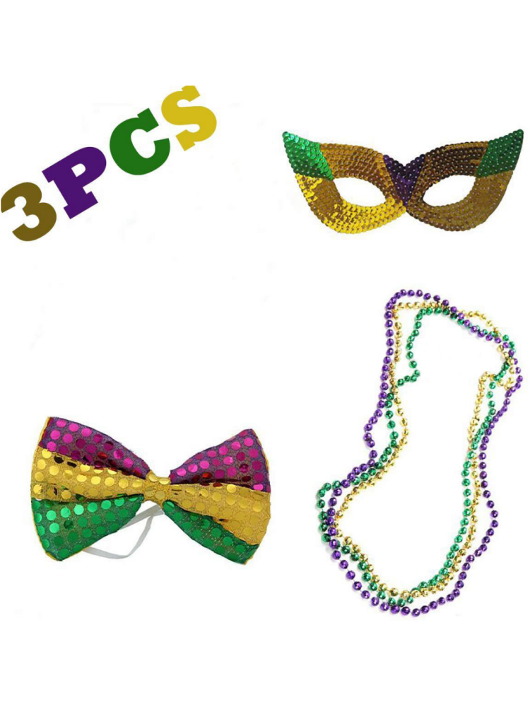 Comstylish Carnival Purple, Yellow And Green Mask, Necklace Set
