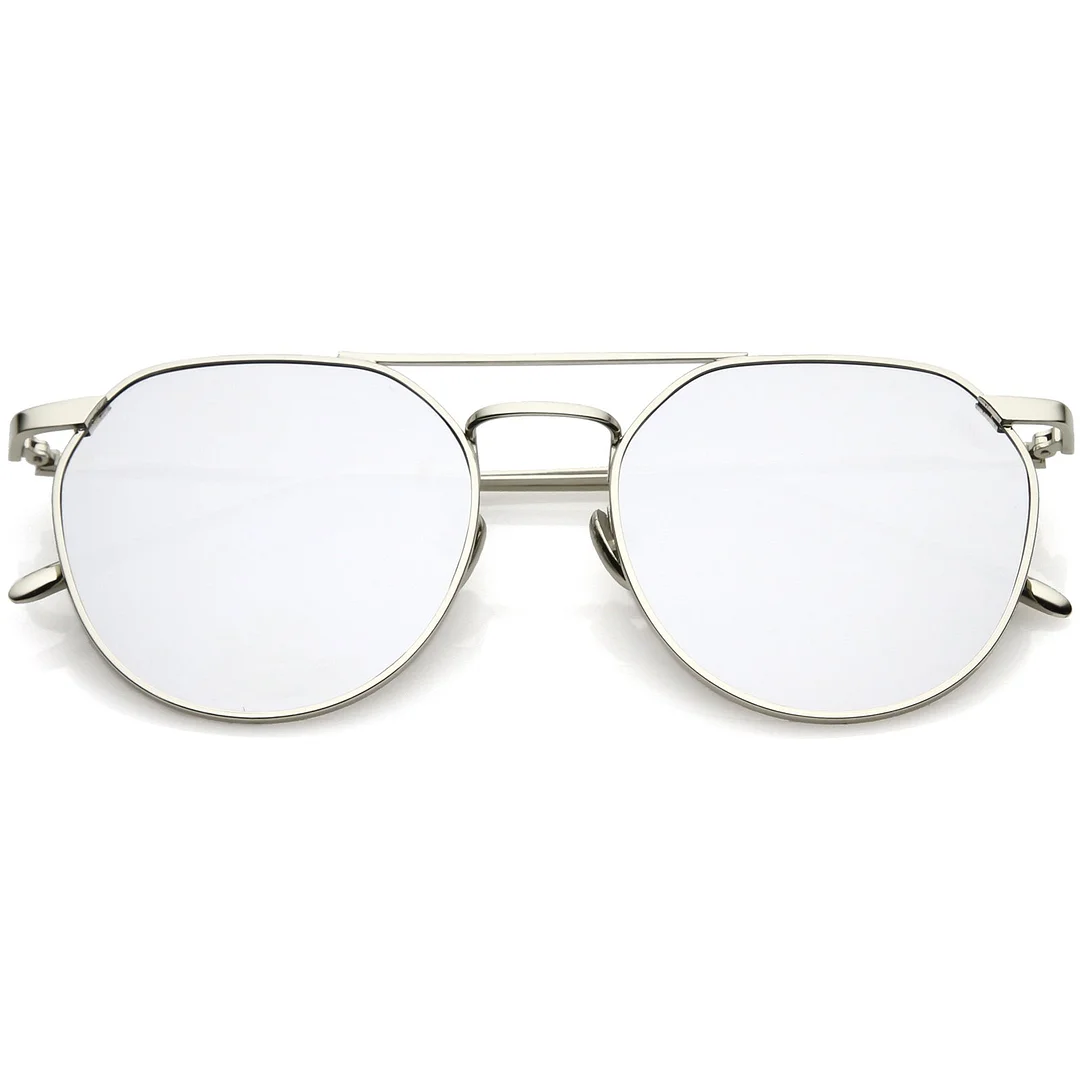Premium Aviator glasses Double Nose Bridge Colored Mirror Round Flat Lens 53mm