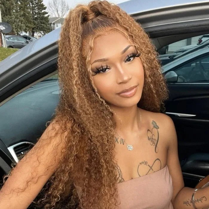 Honey Blonde Jerry Curly 13x4 Lace Front Wig