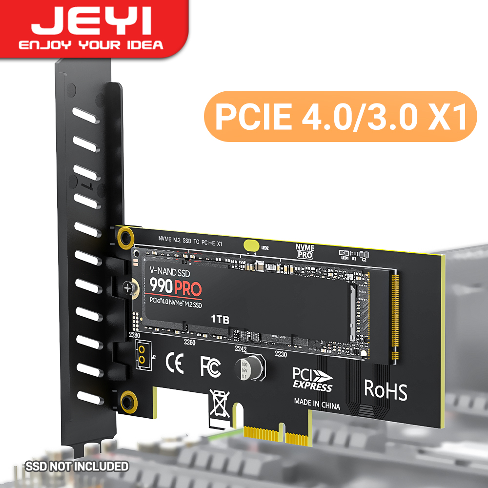 JMT PCIe 4.0 16x to 4X M.2 NVME SSD Adapter Card PCIe 4.0 GEN4 Full Speed  Bifurcation Four-Bay Board Expansion Card 1 to 4 M.2 NVMe SSD Adapter