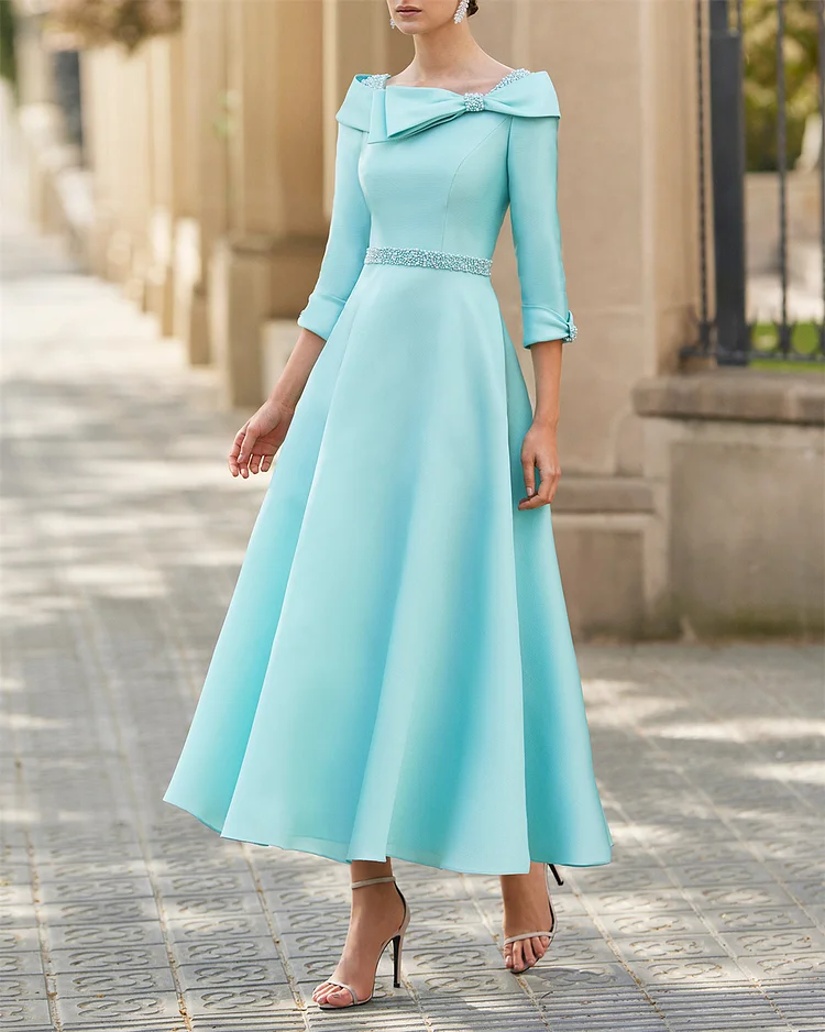 Women's Bowknot Blue Sequin Dress - 01