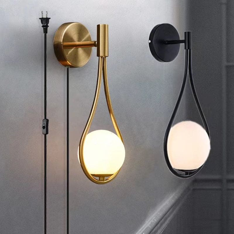 Modern Glass Ball Wall Light in Gold Black