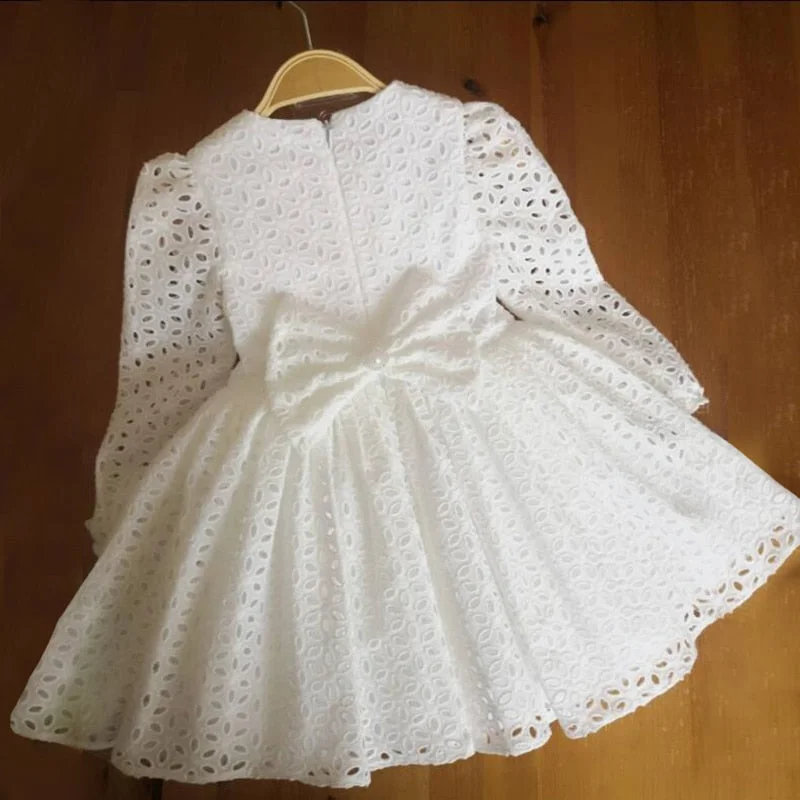 Red White Girls Dresses Long Sleeve Baby Girls Winter Dresses Kids Cotton Lace Clothing Casual Dresses for 2-8 Years Children