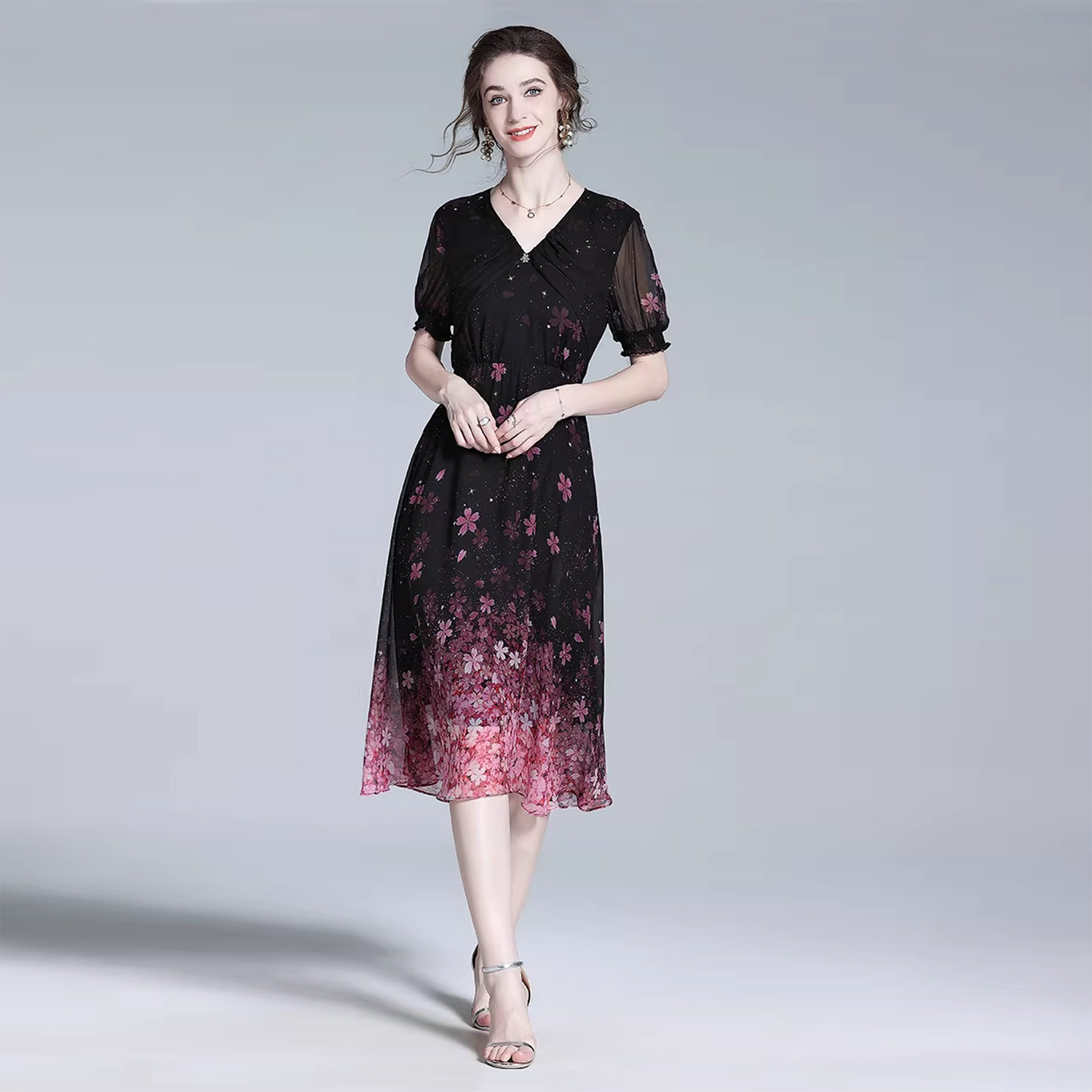 100 Silk Dress Floral Romantic Style REAL SILK LIFE