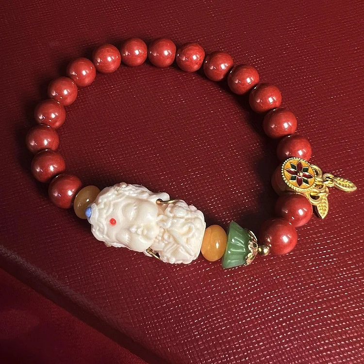 Natural Cinnabar Buddha Sitting Lotus Bracelet