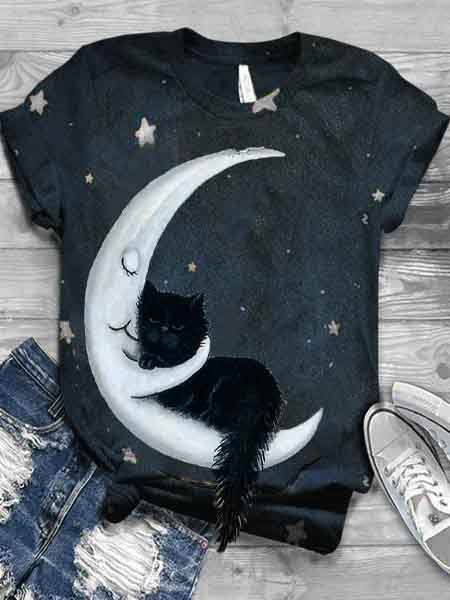 Bestdealfriday Blue Animal Cotton Short Sleeve Shirts Tops 9068232