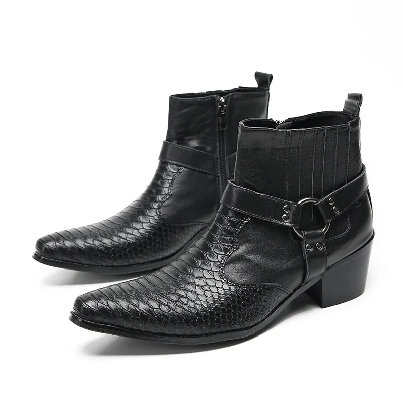 VCSHOES Botas Plus Size Formal Men Dress Shoes Metal Pointed Toe Cowboy Club Short Boots Business Men Real Leather Ankle Boots
