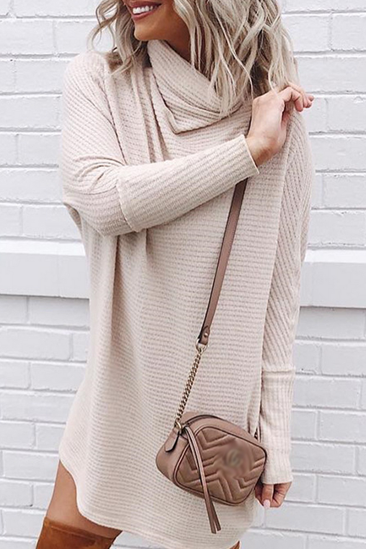 Casual Solid Patchwork Turtleneck Straight Dresses - Life is Beautiful for You - SheChoic
