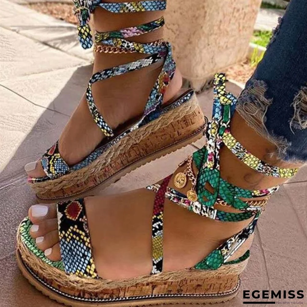 Green Fashion Casual Bandage Patchwork Round Comfortable Wedges Shoes | EGEMISS