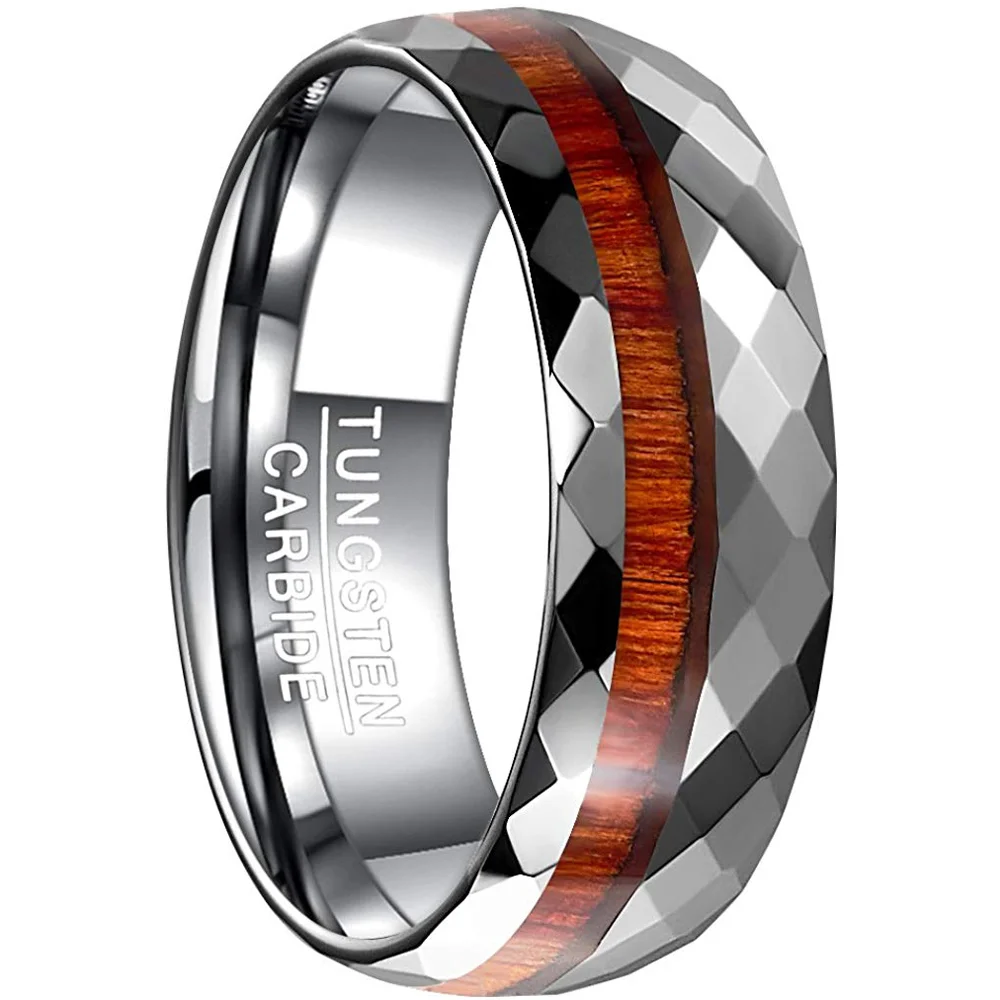 4MM 6MM 8MM 10MM Tungsten Matching Mens Women Domed Wood Inlay Tungsten Band High Polished Faceted Couple Wedding Ring Comfort Fit Men Womens Rings