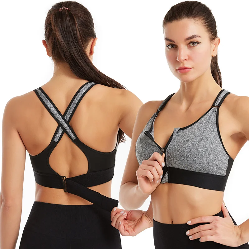 Yoga fitness comfort front zipper adjustable bra