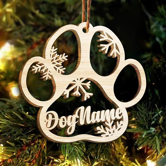 Personalized Wooden Paw Ornament Custom Name Christmas Pet Gifts