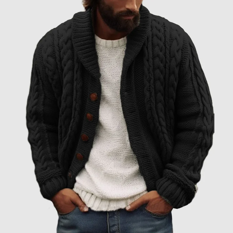 Men's Lapel Solid Color Sweater Coat