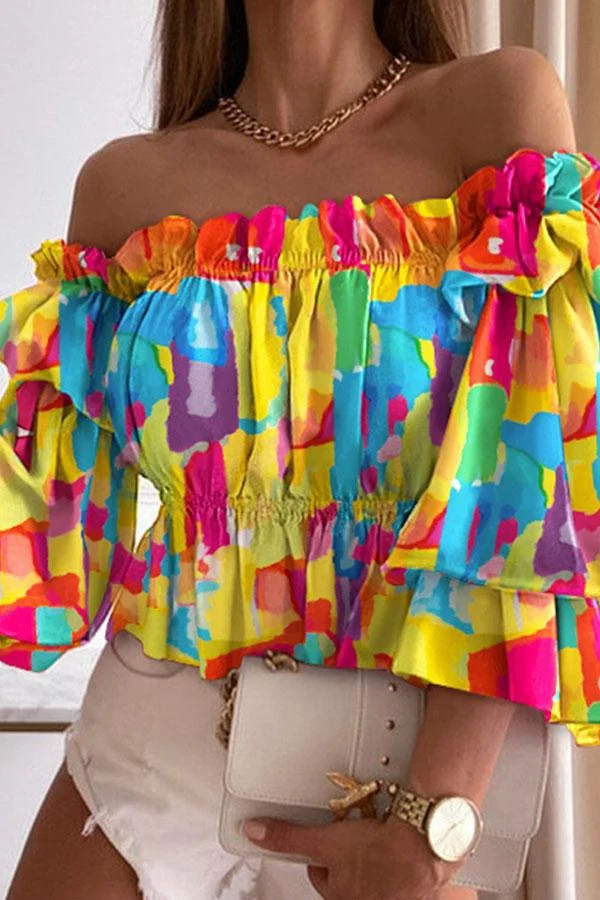 Printed Ruffle Blouse P14258