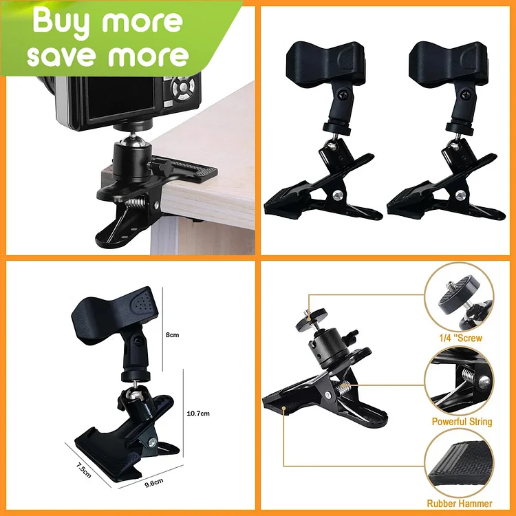 Spring Brand - 1 Pair Cross Stitch Clip Clamp 360 Rotation Clip-On Desk Stand for Camera Tripod