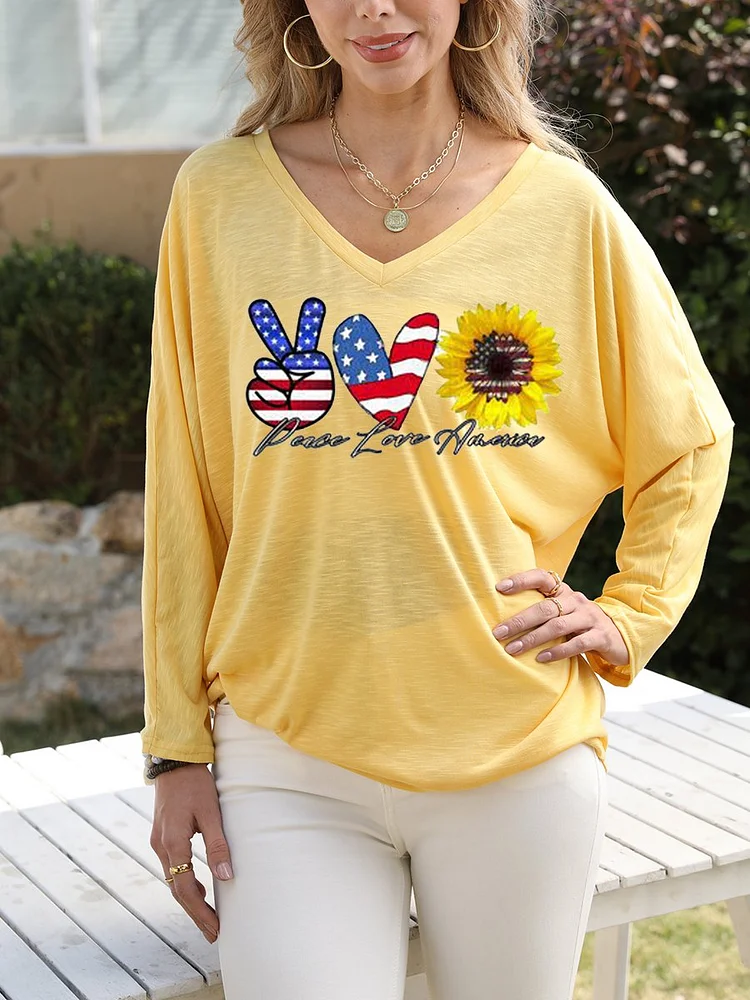 Bestdealfriday Peace Love American Women's Long Sleeve Shirt