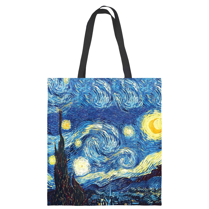 Van Gogh oil-printed hand-held canvas bag